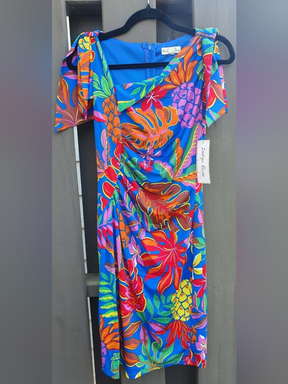 Indigo Blue Tropical Print Mini Dress with Tie Straps